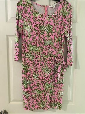 Lilly Pulitzer Green Leaf & Pink Animal-Print Faux Wrap Dress